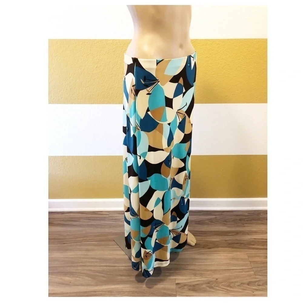 Multicolored abstract print maxi skirt